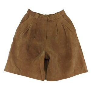 Vtg Sellecca Women Brown Genuine Leather Pleated High Waisted Wide Leg Shorts 12
